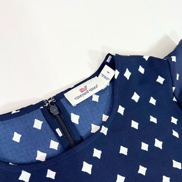 Vineyard Vines Dress Women's Size 4 Navy White Flutter Sleeveless Ruffle Shift - Picture 3 of 9